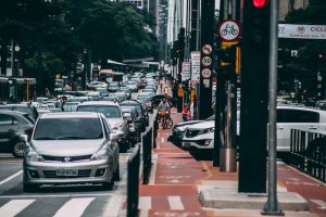 A busy street in a city